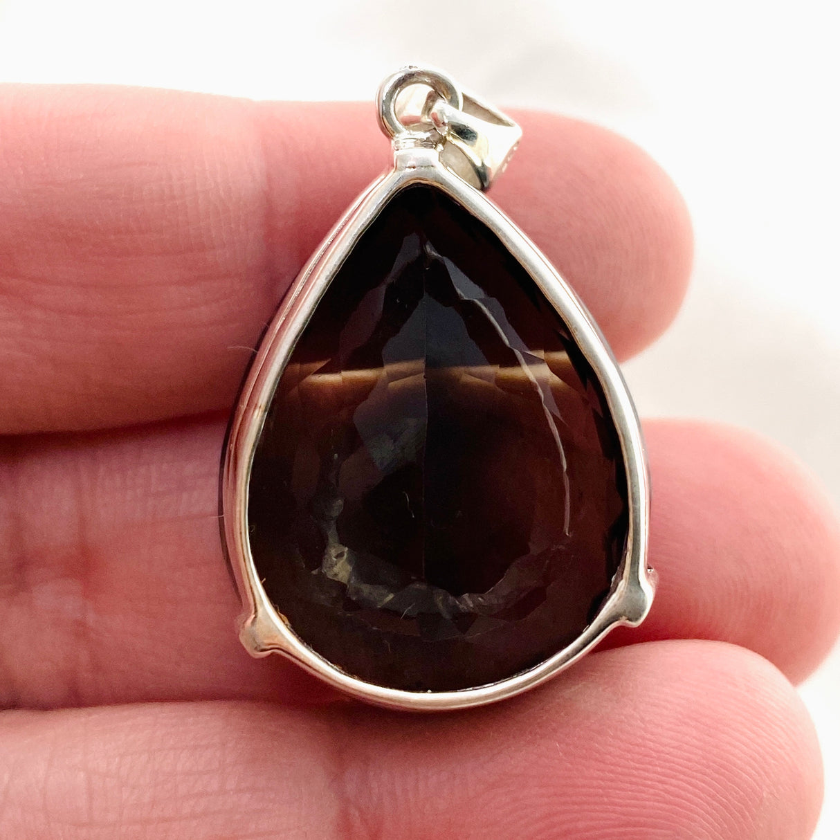 Smokey Quartz Teardrop Faceted Pendant KPGJ4734