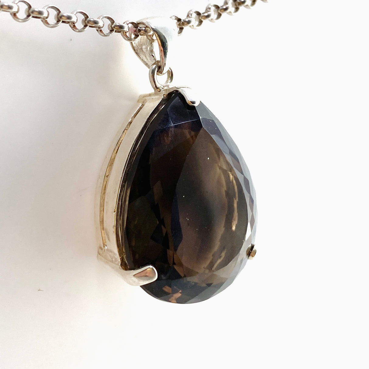 Smokey Quartz Teardrop Faceted Pendant KPGJ4734