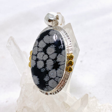 Snowflake Obsidian Oval Cabochon Pendant in a Decorative Setting KPGJ4772