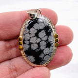 Snowflake Obsidian Oval Cabochon Pendant in a Decorative Setting KPGJ4772