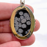 Snowflake Obsidian Oval Cabochon Pendant in a Decorative Setting KPGJ4772