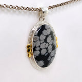 Snowflake Obsidian Oval Cabochon Pendant in a Decorative Setting KPGJ4772