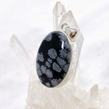 Snowflake Obsidian Oval Cabochon Pendant in a Hammered Setting KPGJ4771