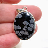 Snowflake Obsidian Oval Cabochon Pendant in a Hammered Setting KPGJ4771