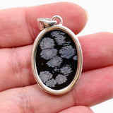 Snowflake Obsidian Oval Cabochon Pendant in a Hammered Setting KPGJ4771