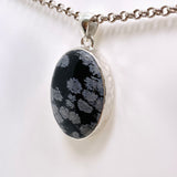 Snowflake Obsidian Oval Cabochon Pendant in a Hammered Setting KPGJ4771