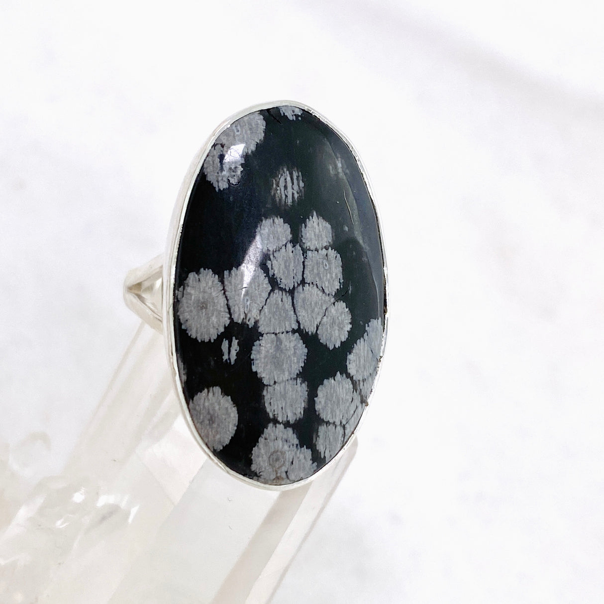 Snowflake Obsidian Oval Cabochon Split Band Ring Size 8 KRGJ3352