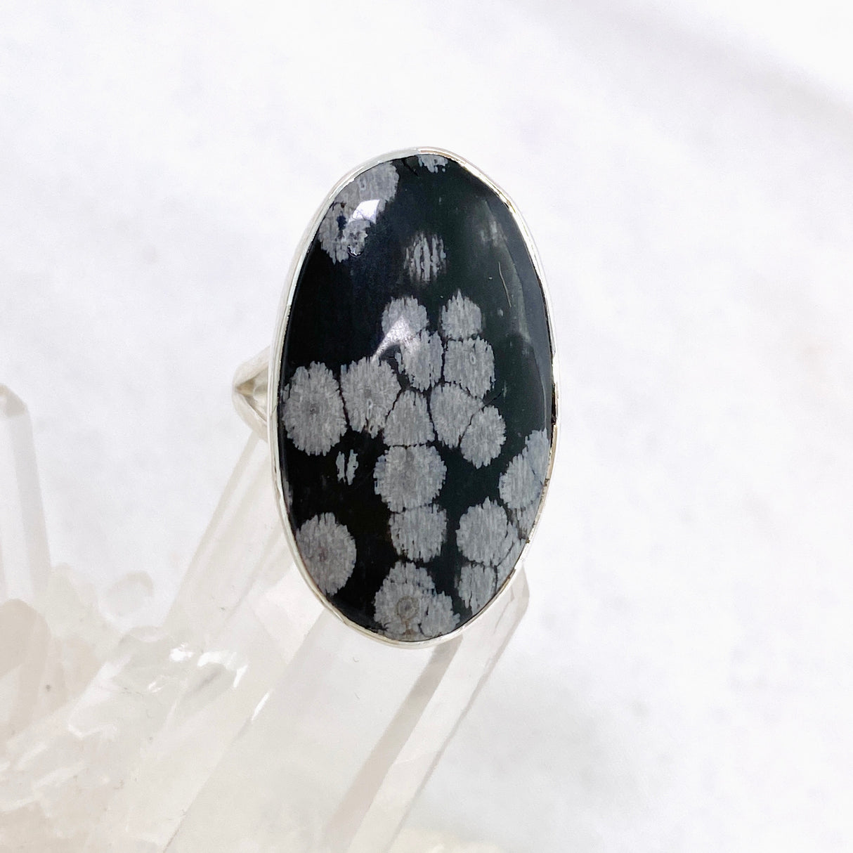 Snowflake Obsidian Oval Cabochon Split Band Ring Size 8 KRGJ3352