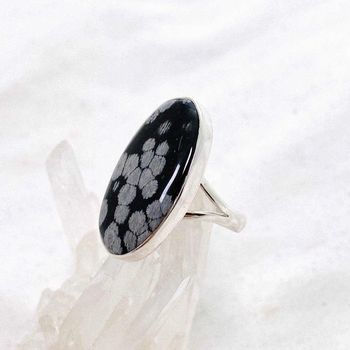 Snowflake Obsidian Oval Cabochon Split Band Ring Size 8 KRGJ3352