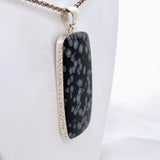 Snowflake Obsidian Rectangular Cabochon Pendant in a Hammered Setting KPGJ4776