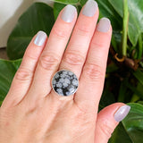 Snowflake Obsidian Round Cabochon Ring Size 8 KRGJ3350