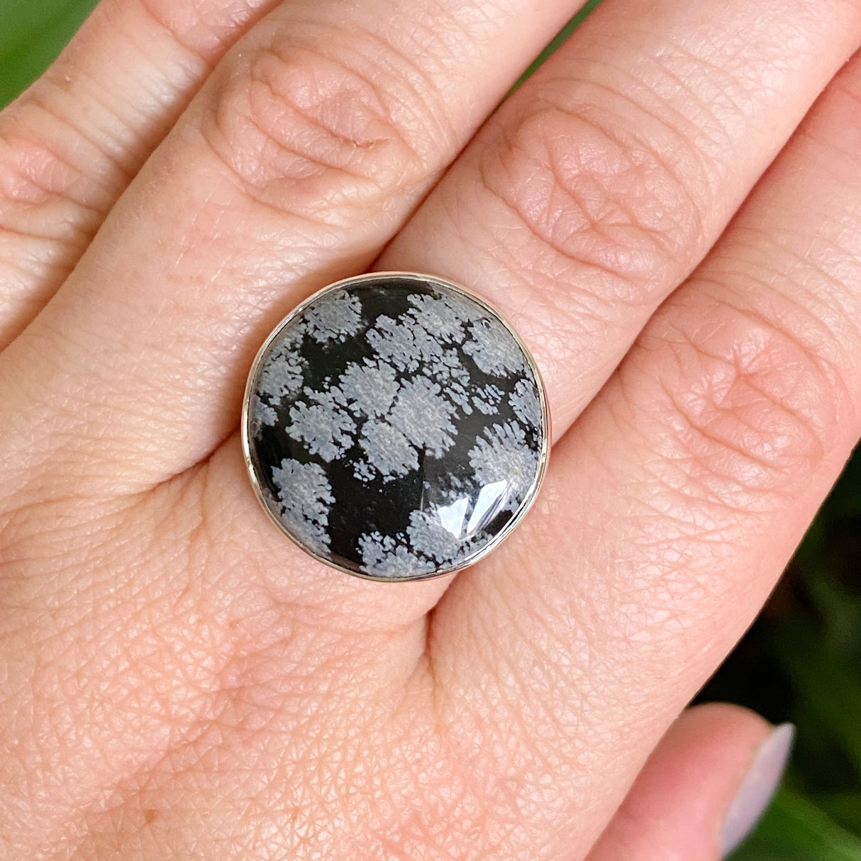 Snowflake Obsidian Round Cabochon Ring Size 8 KRGJ3350