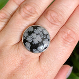 Snowflake Obsidian Round Cabochon Ring Size 8 KRGJ3350