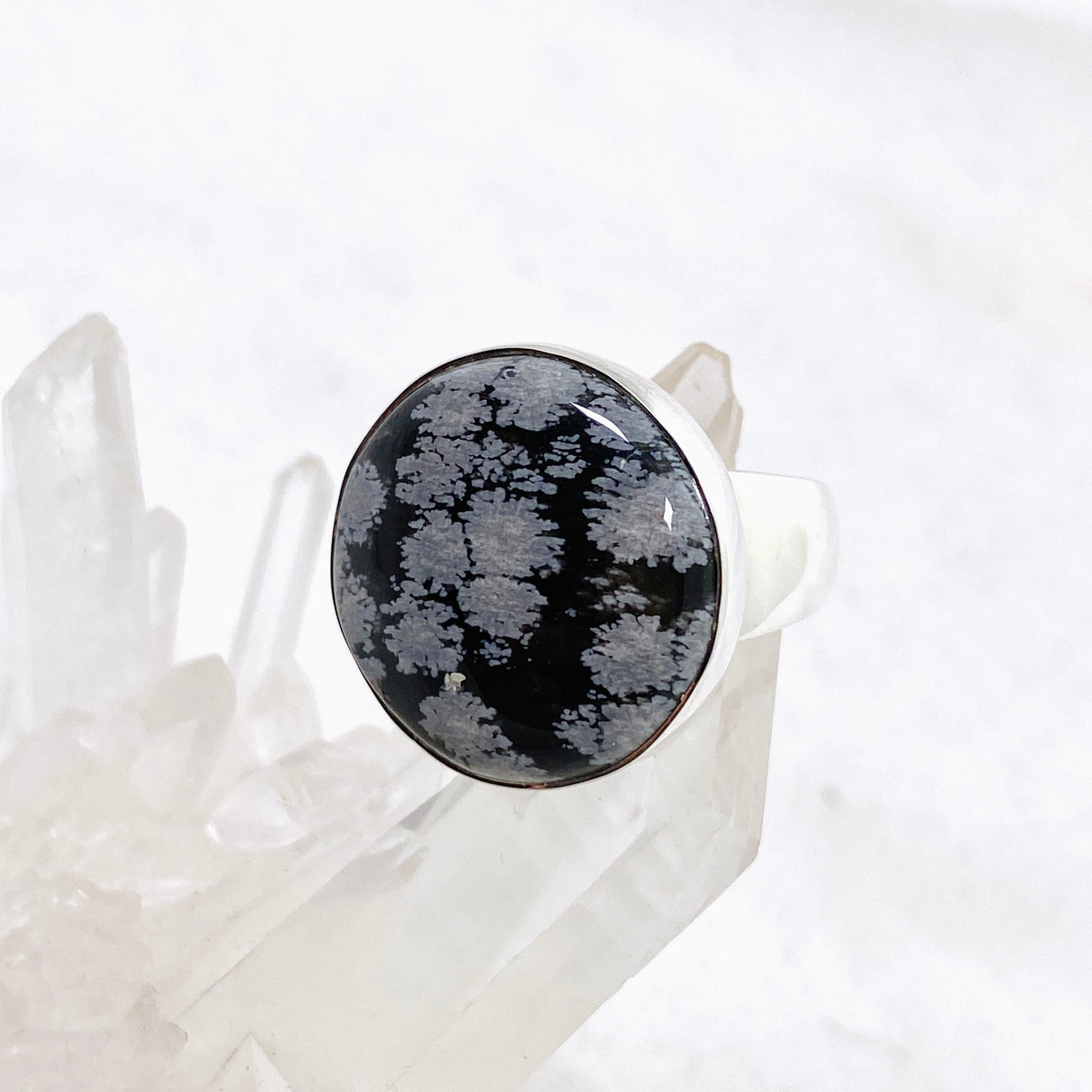 Snowflake Obsidian Round Cabochon Ring Size 8 KRGJ3350