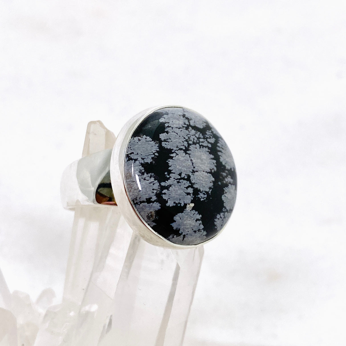 Snowflake Obsidian Round Cabochon Ring Size 8 KRGJ3350