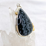 Snowflake Obsidian Teardrop Cabochon Pendant in a Decorative Setting KPGJ4773