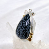 Snowflake Obsidian Teardrop Cabochon Pendant in a Decorative Setting KPGJ4773