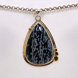 Snowflake Obsidian Teardrop Cabochon Pendant in a Decorative Setting KPGJ4773