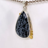 Snowflake Obsidian Teardrop Cabochon Pendant in a Decorative Setting KPGJ4773