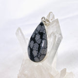 Snowflake Obsidian Teardrop Cabochon Pendant in a Hammered Setting KPGJ4774