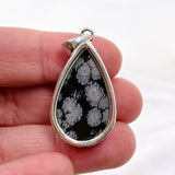 Snowflake Obsidian Teardrop Cabochon Pendant in a Hammered Setting KPGJ4774