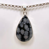 Snowflake Obsidian Teardrop Cabochon Pendant in a Hammered Setting KPGJ4774