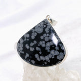 Snowflake Obsidian Teardrop Cabochon Pendant in a Hammered Setting KPGJ4775