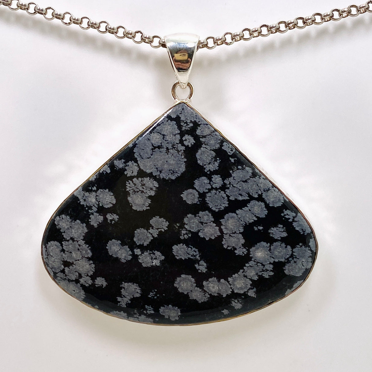 Snowflake Obsidian Teardrop Cabochon Pendant in a Hammered Setting KPGJ4775