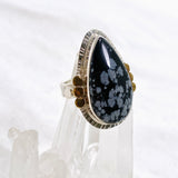 Snowflake Obsidian Teardrop Cabochon Ring in a Decorative Setting Size 7 KRGJ3354