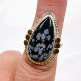 Snowflake Obsidian Teardrop Cabochon Ring in a Decorative Setting Size 7 KRGJ3354