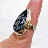 Snowflake Obsidian Teardrop Cabochon Ring in a Decorative Setting Size 7 KRGJ3354