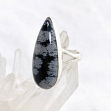 Snowflake Obsidian Teardrop Cabochon Split Band Ring Size 7 KRGJ3353