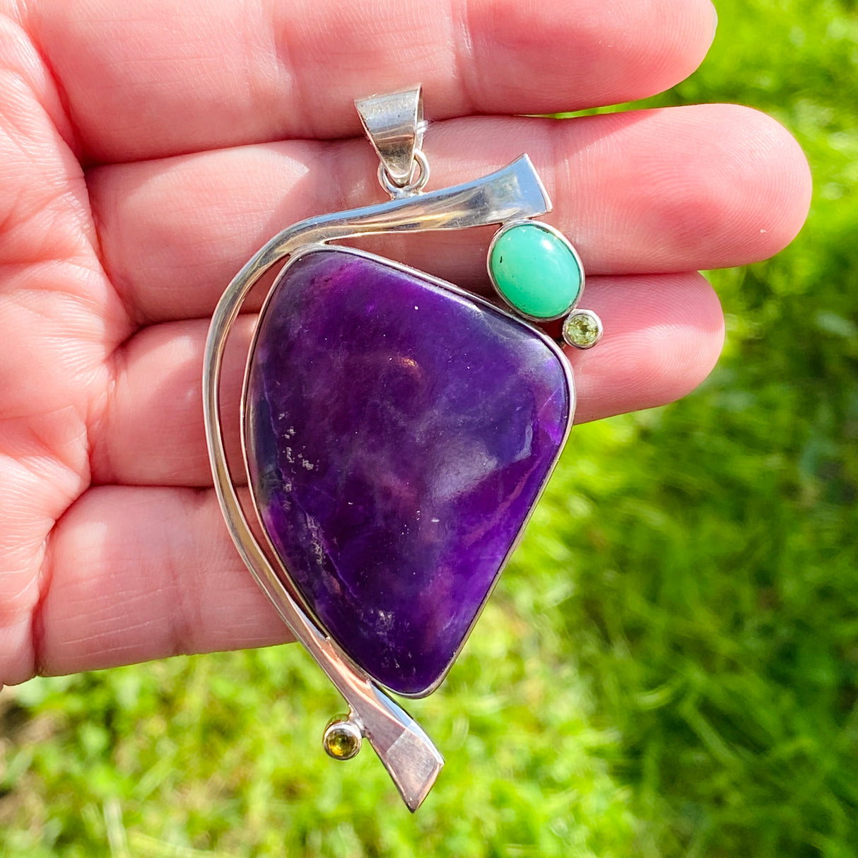 Sugilite and Chrysoprase Freeform Pendant BTP-20