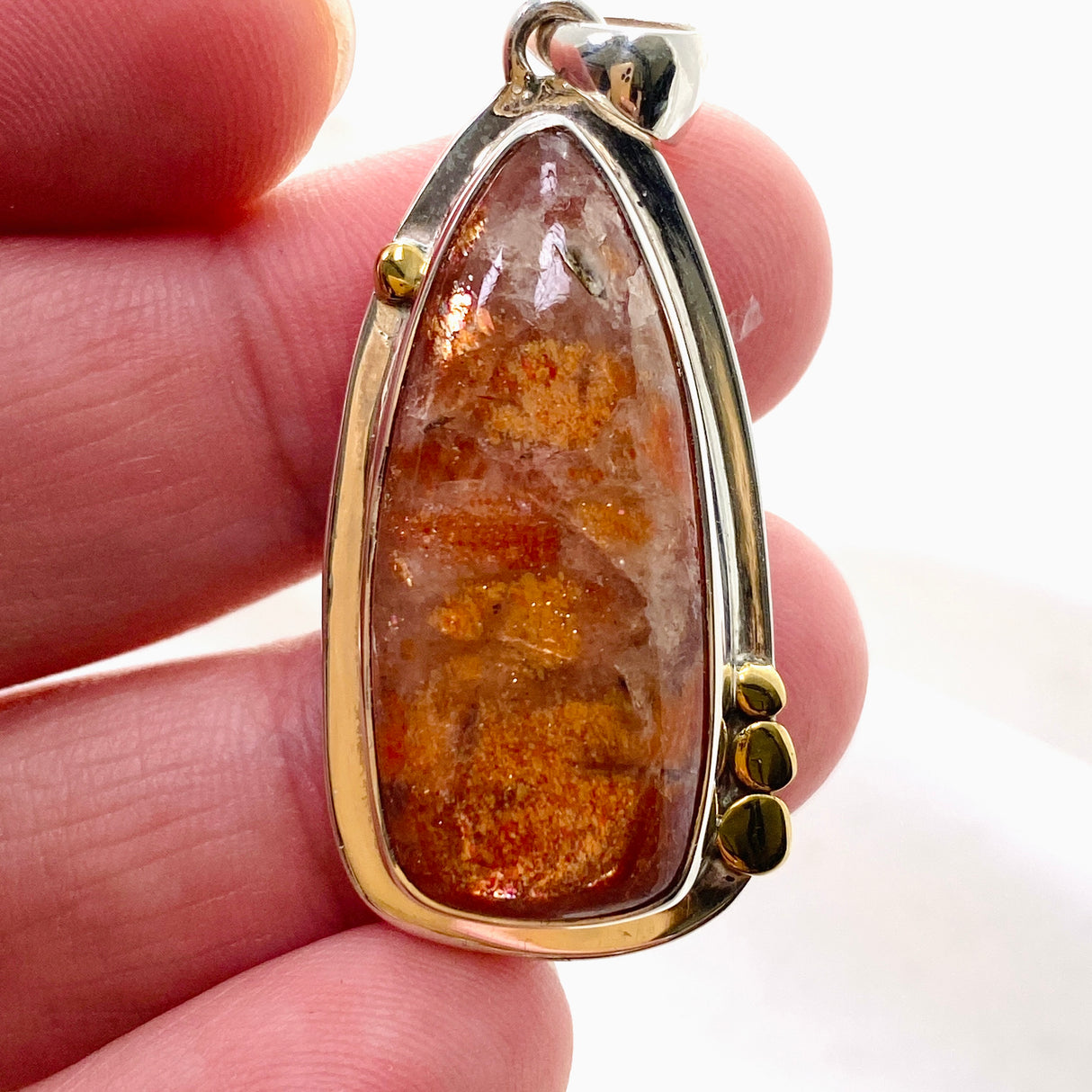 Sunstone Freeform Cabochon Pendant in a Decorative Setting KPGJ4694