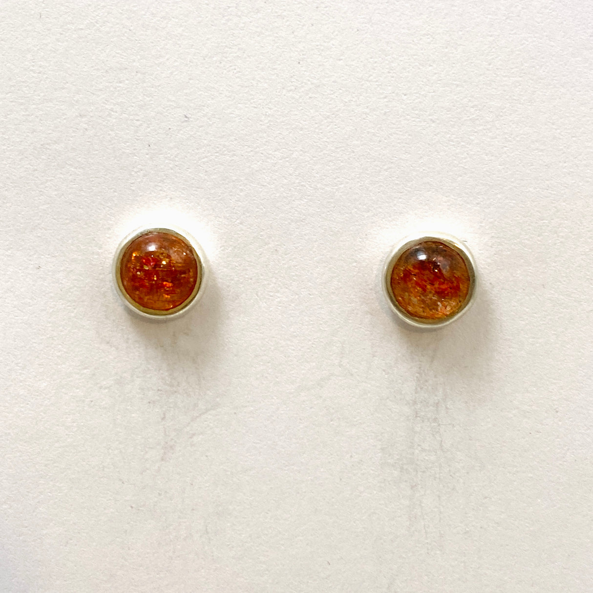 Sunstone Round Cabochon Bezel Set Stud Earrings 7mm PSE032