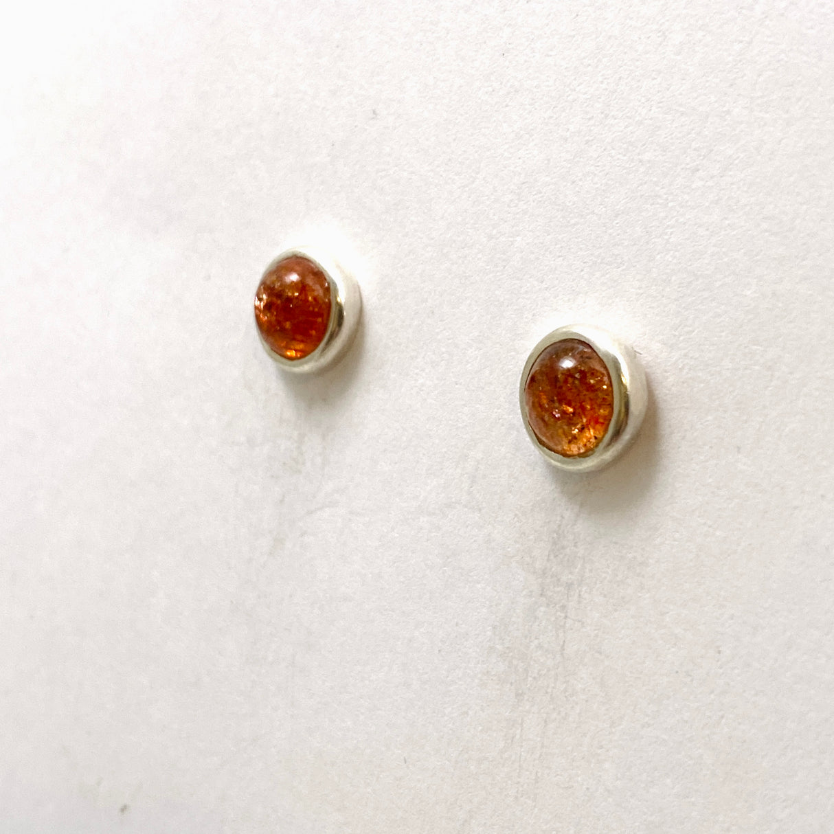 Sunstone Round Cabochon Bezel Set Stud Earrings 7mm PSE032