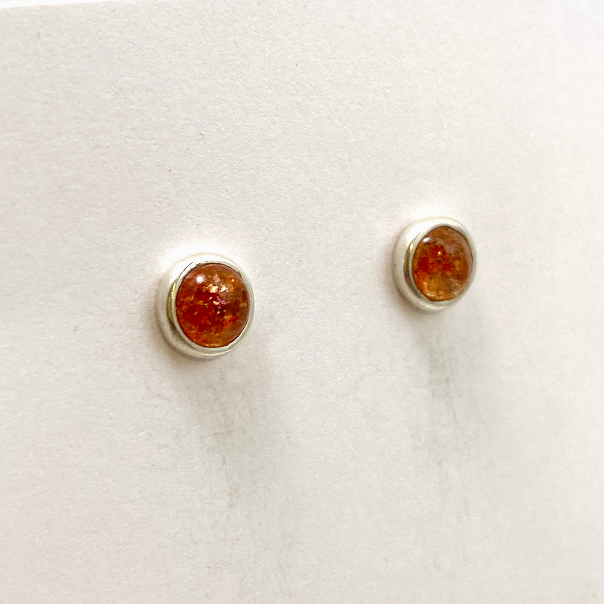 Sunstone Round Cabochon Bezel Set Stud Earrings 7mm PSE032