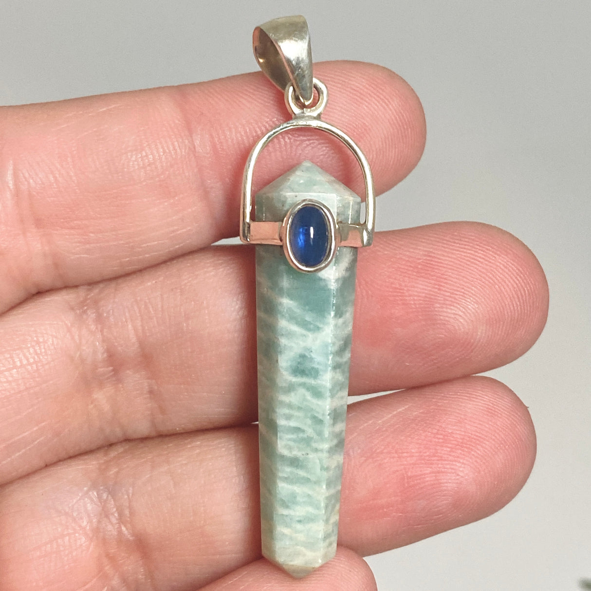 Amazonite Double Point Pendant with Kyanite Accent Stone PPGJ1232