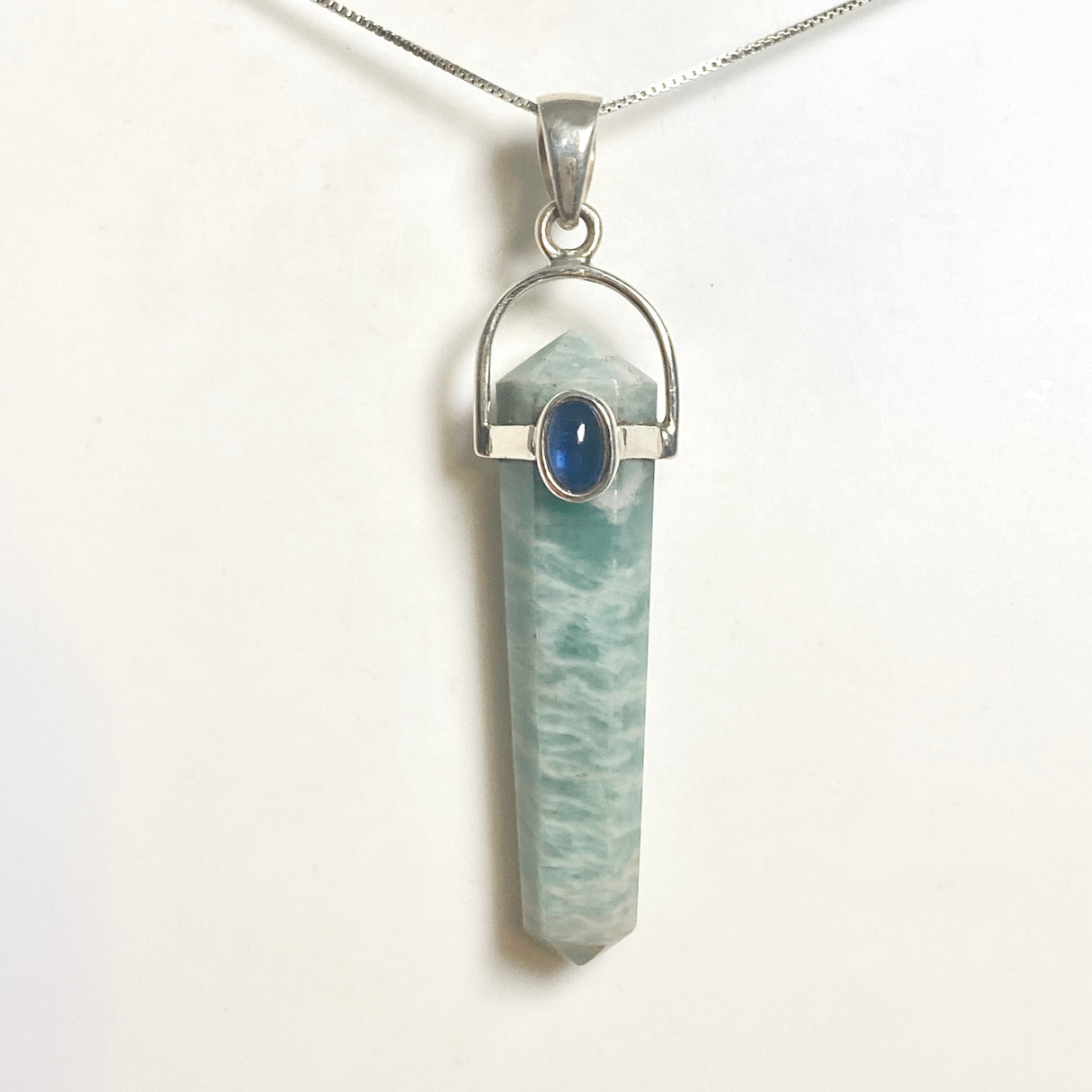 Amazonite Double Point Pendant with Kyanite Accent Stone PPGJ1232
