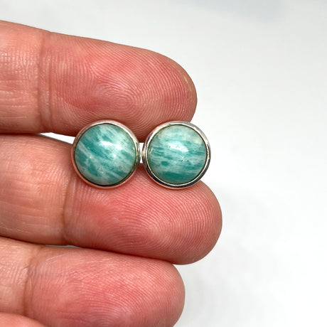 Amazonite Round Cabochon Bezel Set Stud Earrings 10mm PSE020