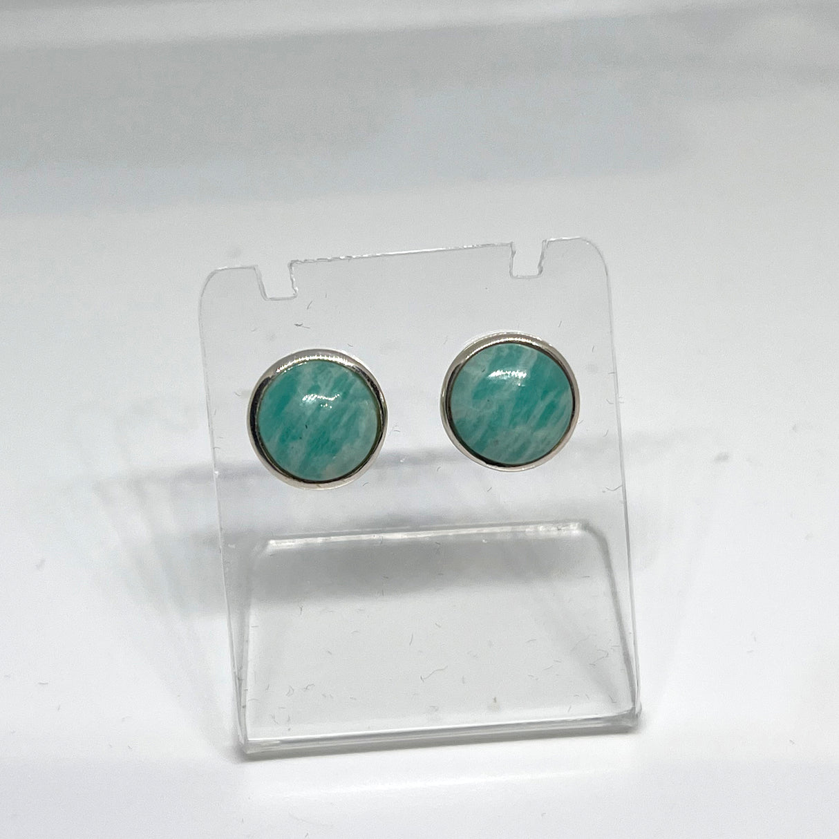 Amazonite Round Cabochon Bezel Set Stud Earrings 10mm PSE020