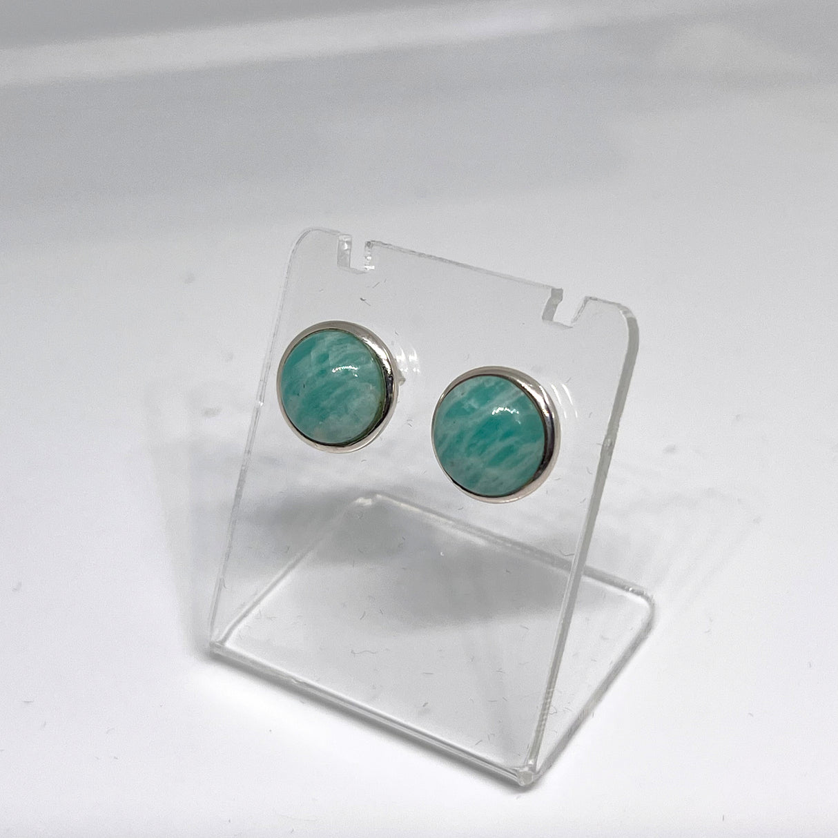 Amazonite Round Cabochon Bezel Set Stud Earrings 10mm PSE020