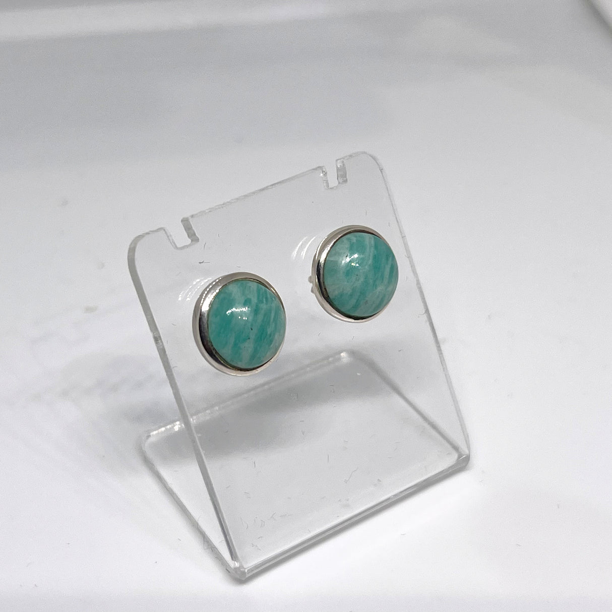 Amazonite Round Cabochon Bezel Set Stud Earrings 10mm PSE020