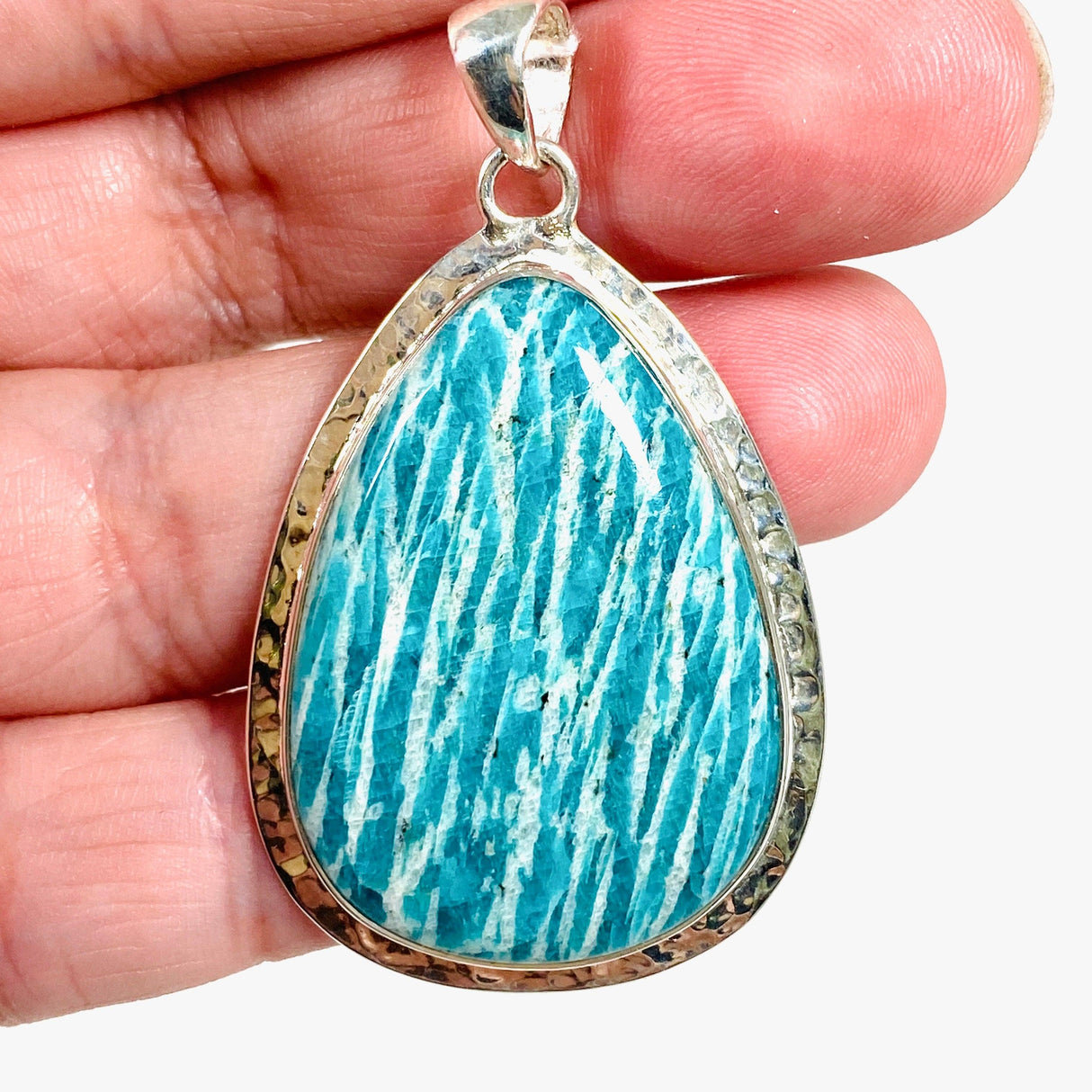 Amazonite teardrop pendant with a hammered setting KPGJ3754 - Nature's Magick