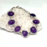 Amethyst large oval cabochon gemstones in 925 silver bezel setting bracelet PBGJ027