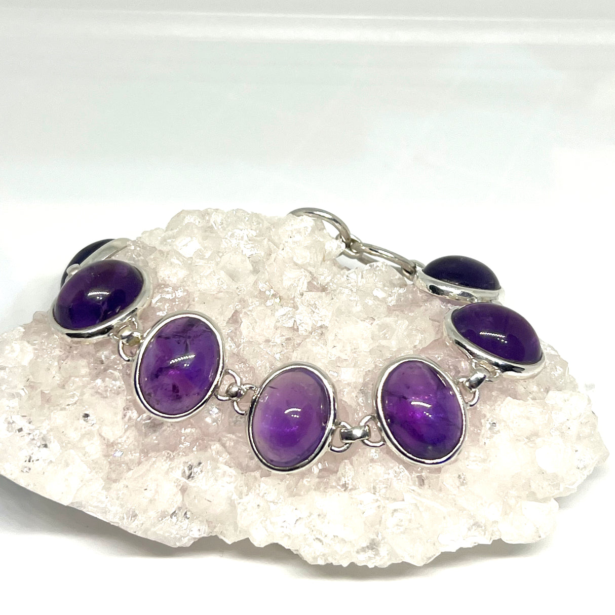 Amethyst large oval cabochon gemstones in 925 silver bezel setting bracelet PBGJ027