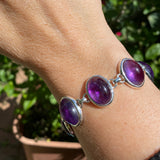 Amethyst large oval cabochon gemstones in 925 silver bezel setting bracelet PBGJ027