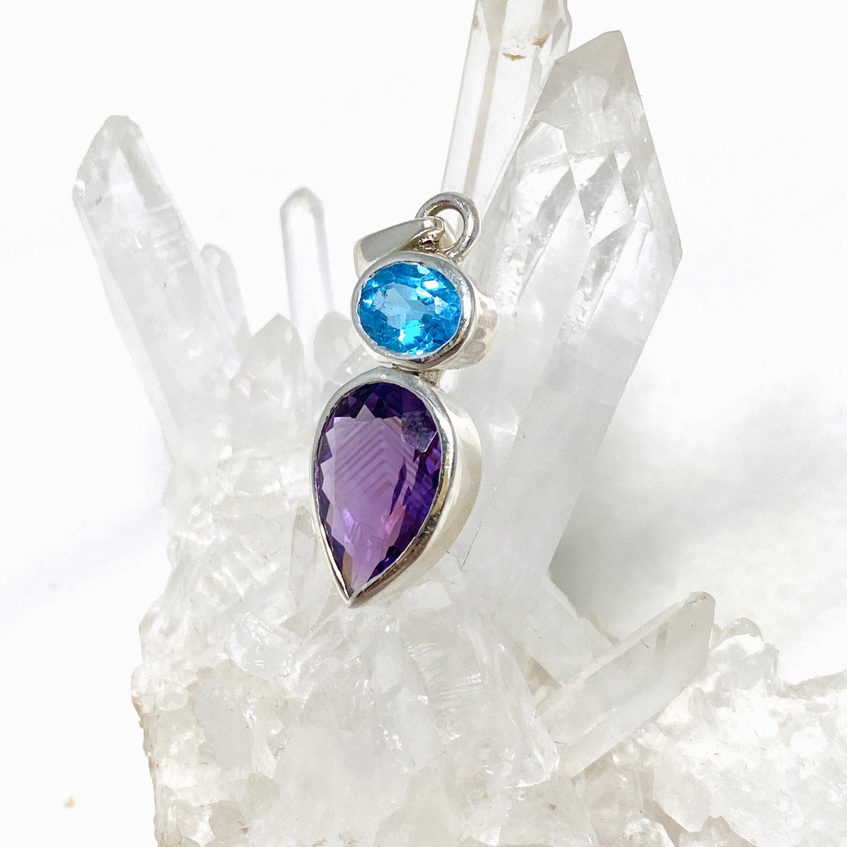 Amethyst and Blue Topaz Faceted Multi-stone Pendant PPGJ699 - Nature's Magick