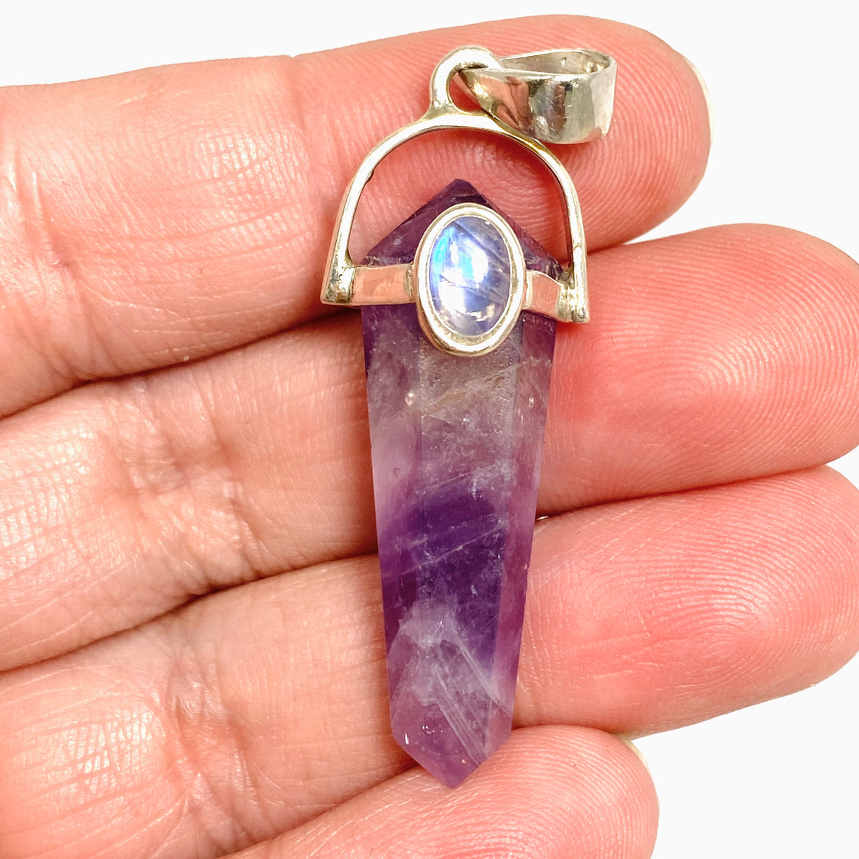 Amethyst Double Point Pendant with Moonstone Accent Stone PPGJ1230