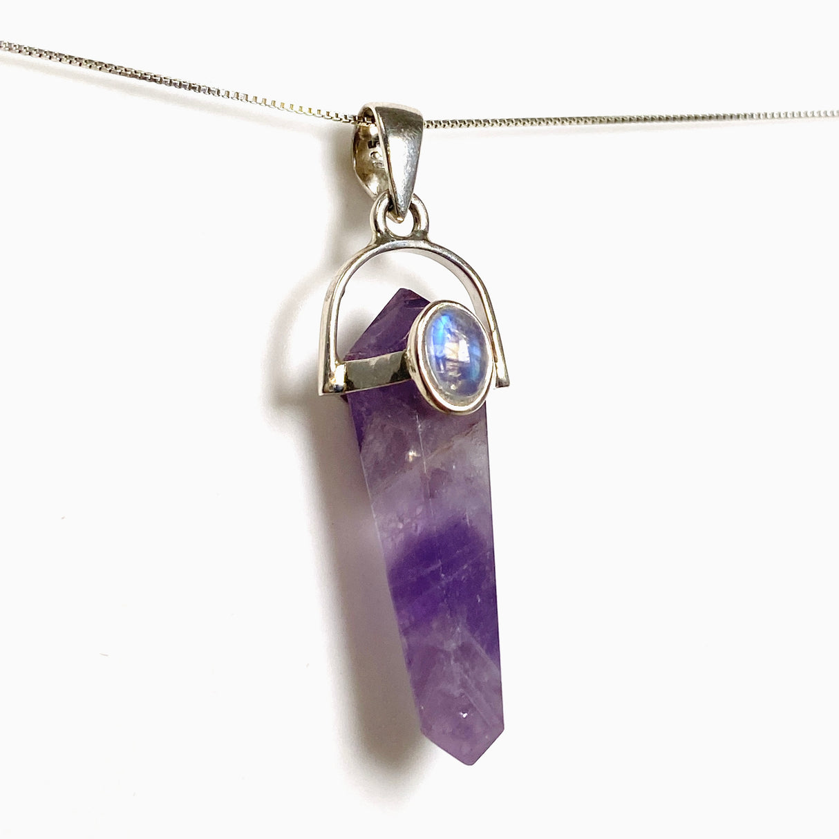 Amethyst Double Point Pendant with Moonstone Accent Stone PPGJ1230